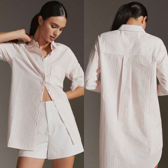 Anthropologie Women's Size XXS Longline Buttondown Striped Tunic Shirt Blouse - Picture 4 of 13